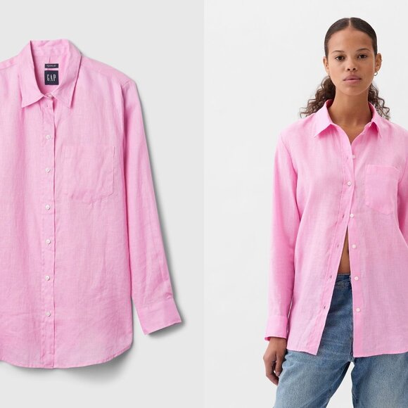 GAP Tops - NWT GAP 100% linen long sleeve boyfriend shirt (S tall)